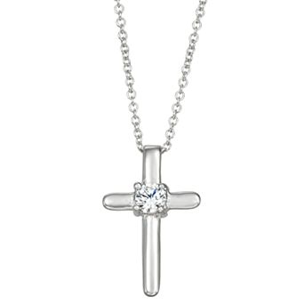 Charming Girl Kids' Sterling Silver Cubic Zirconia Cross Pendant Necklace