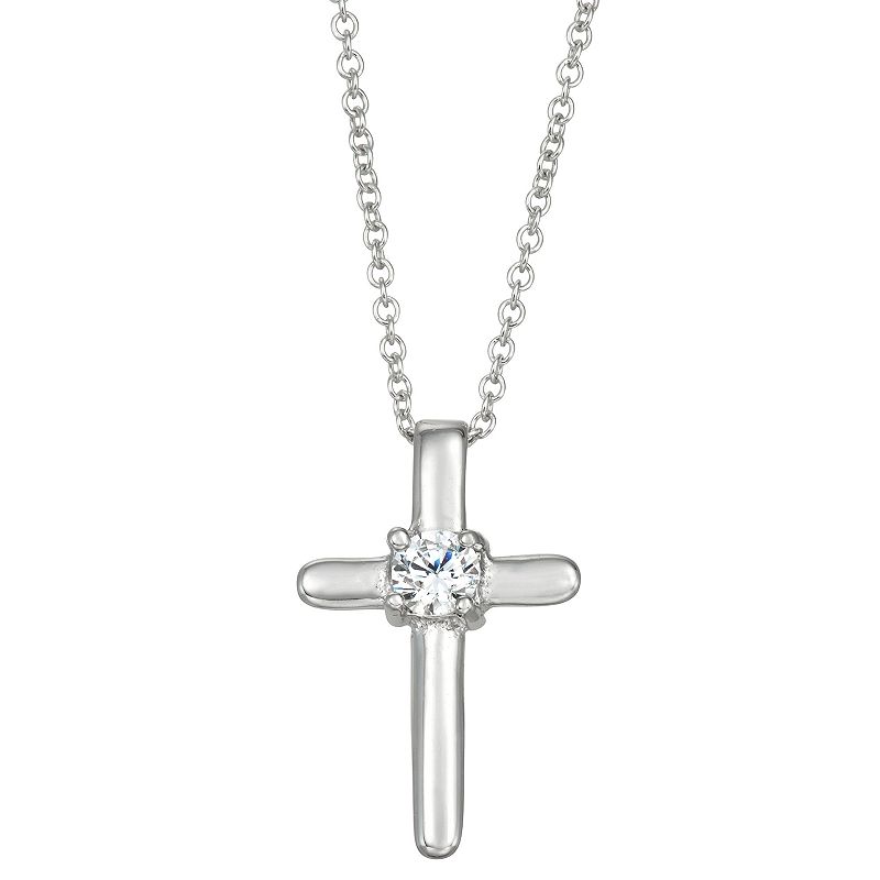 Charming Girl Kids Sterling Silver Cubic Zirconia Cross Pendant Necklace, 