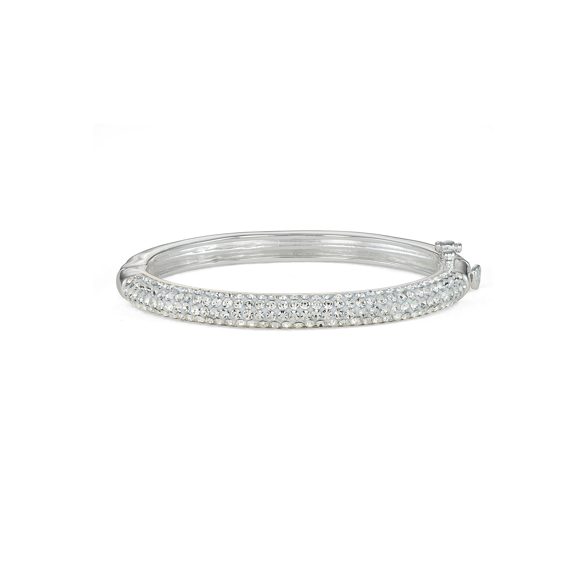 Charming Girl Kids Silver Plated Crystal Hinged Bangle Bracelet, Girls, S