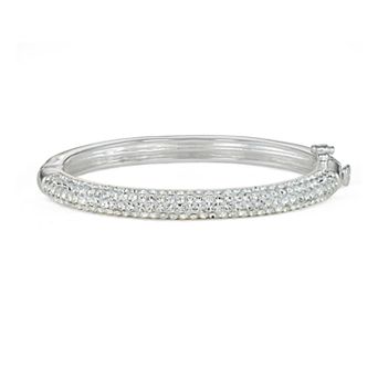 Charming Girl Kids' Silver Plated Crystal Hinged Bangle Bracelet