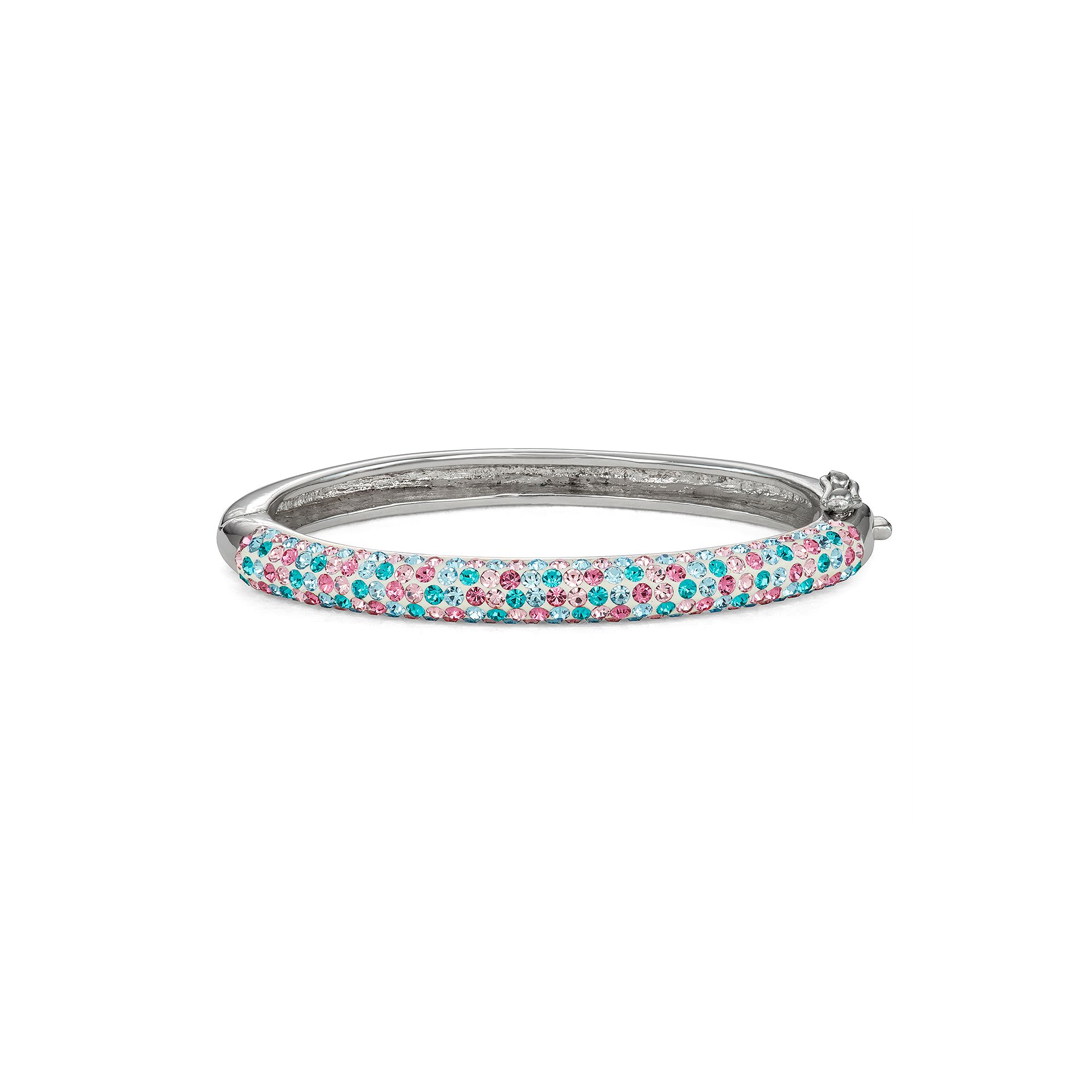 Charming Girl Kids Silver Plated Pastel Crystal Hinged Bangle Bracelet, Gi