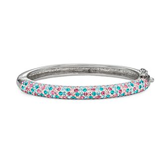 Charming Girl Kids' Silver Plated Pastel Crystal Hinged Bangle Bracelet