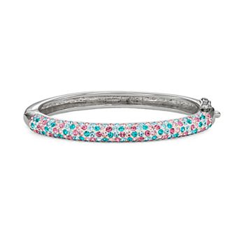 Charming Girl Kids' Silver Plated Pastel Crystal Hinged Bangle Bracelet