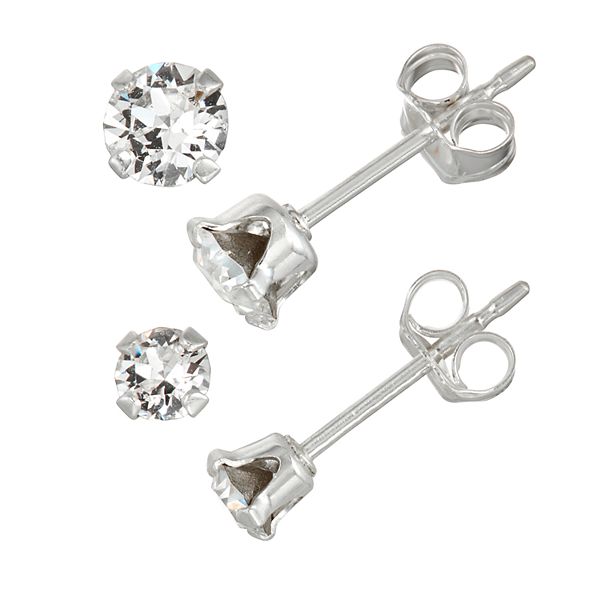 Charming Girl Kids' Sterling Silver Crystal Stud Earring Set - 2 Pair