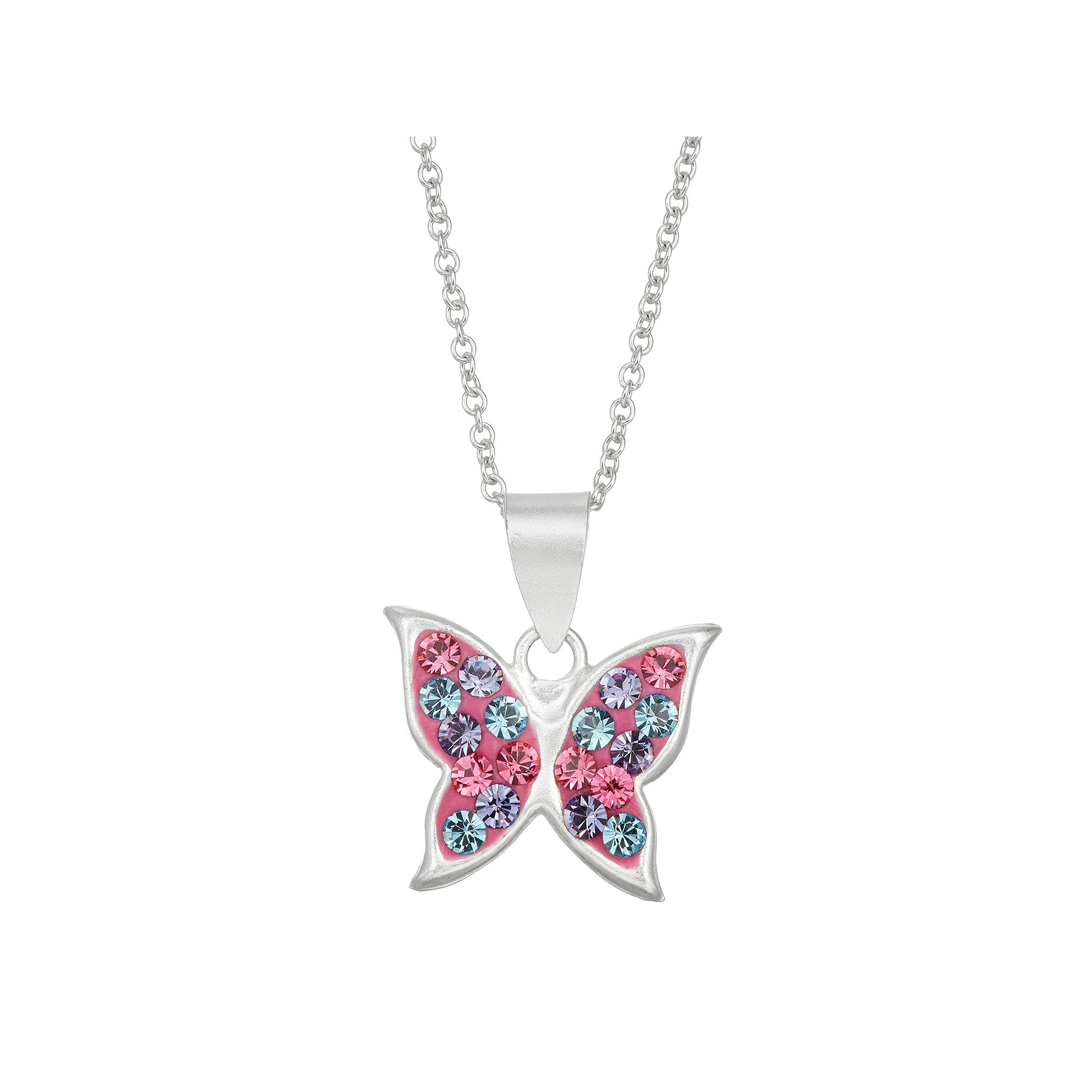 Charming Girl Kids Sterling Silver Pastel Crystal Butterfly Pendant Neckla
