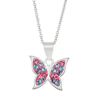 Charming Girl Kids' Sterling Silver Pastel Crystal Butterfly Pendant Necklace