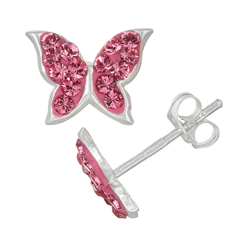 Charming Girl Kids Sterling Silver Pink Crystal Butterfly Stud Earrings, G