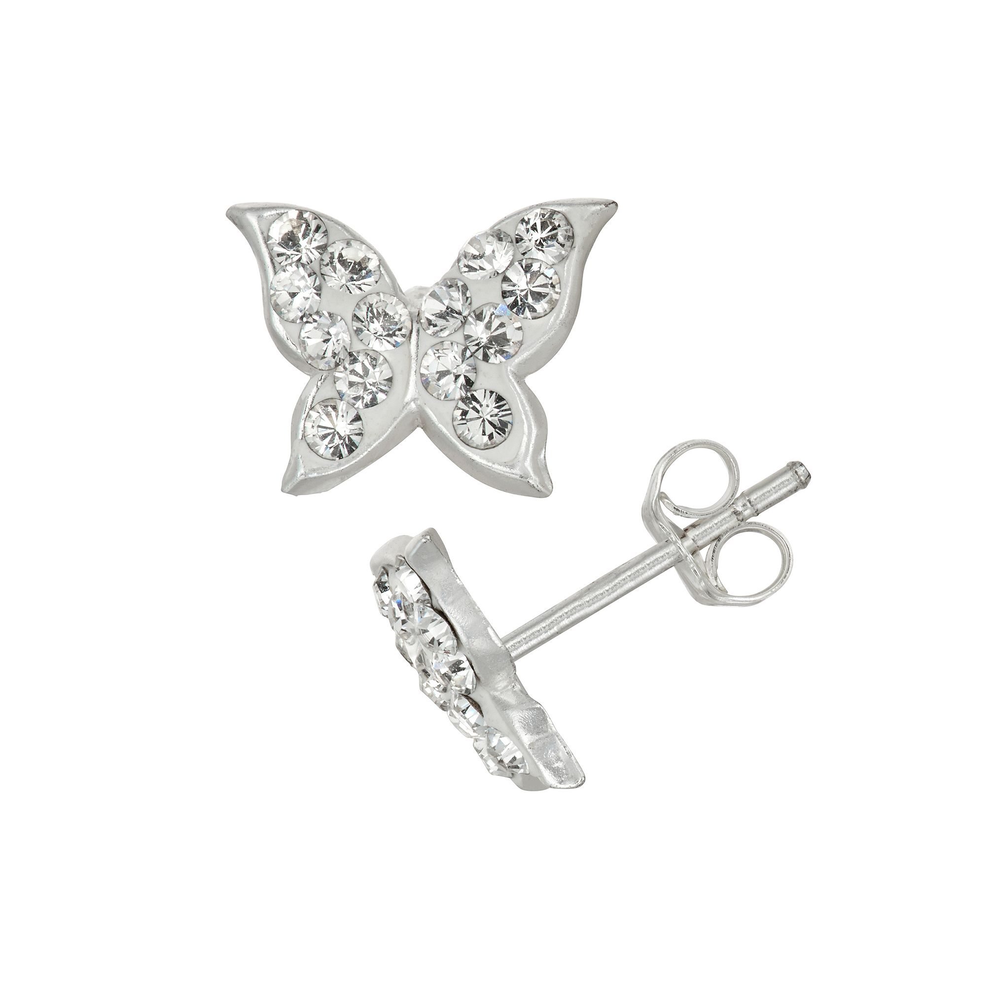 Charming Girl Kids Sterling Silver Crystal Butterfly Stud Earrings, Girls
