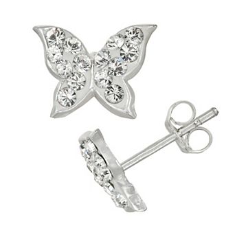 Charming Girl Kids' Sterling Silver Crystal Butterfly Stud Earrings