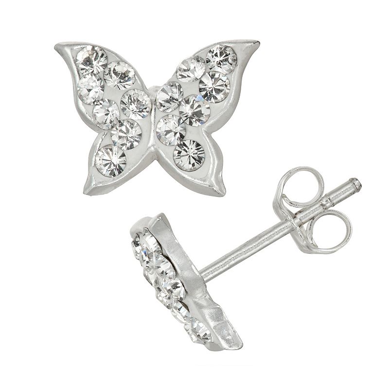 Charming Girl Kids Sterling Silver Crystal Butterfly Stud Earrings, Girls