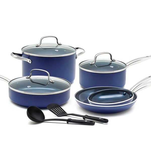 Blue Diamond 10-Piece Aluminum Ceramic Nonstick Cookware Set in Blue  CC001602-001 - The Home Depot