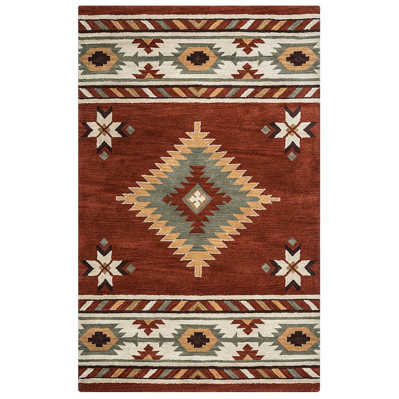 Rizzy Home Athena Southwest Collection Geometric Rug, Red/Coppr, 3X5 Ft