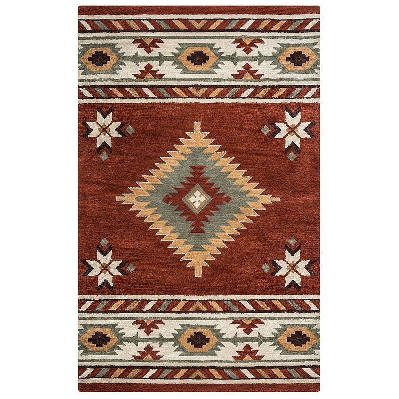 Rizzy Home Athena Southwest Collection Geometric Rug, Red/Coppr, 3X5 Ft