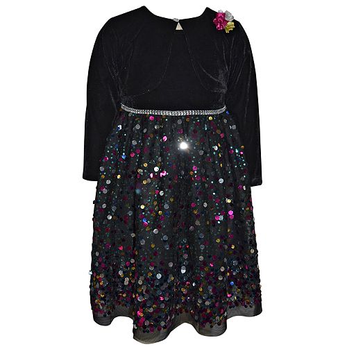 Baby Girl Blueberi Boulevard Sequin Velvet Dress & Shrug Set