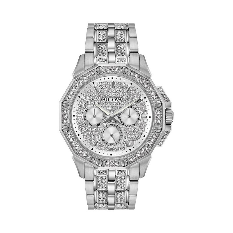 Bulova Men's Octava Crystal Stainless Steel Watch - 96C134, Silver Tone