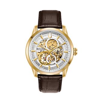 Bulova Men's Leather Automatic Skeleton Watch - 97A138