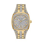 Mens Bulova Bulova Men's Gold-Tone Crystal Watch, Pave Dial - 98B323