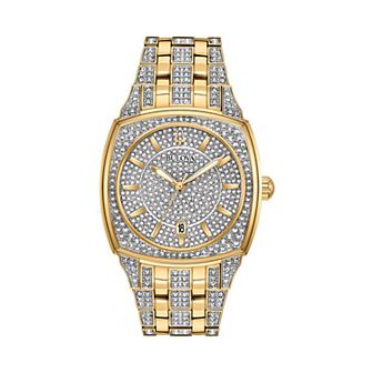 Mens Bulova Bulova Men's Gold-Tone Crystal Watch, Pave Dial - 98B323