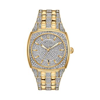 Mens Bulova Bulova Men's Gold-Tone Crystal Watch, Pave Dial - 98B323