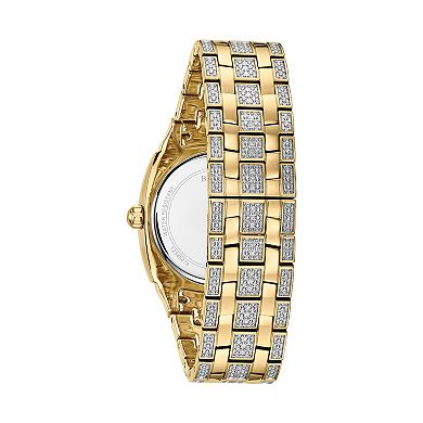 Mens Bulova Bulova Men's Gold-Tone Crystal Watch, Pave Dial - 98B323