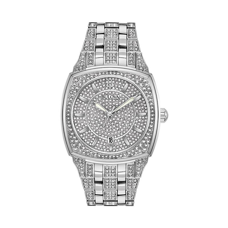 Bulova Men's Crystal Watch, Pave Dial - 96B296, Silver Tone