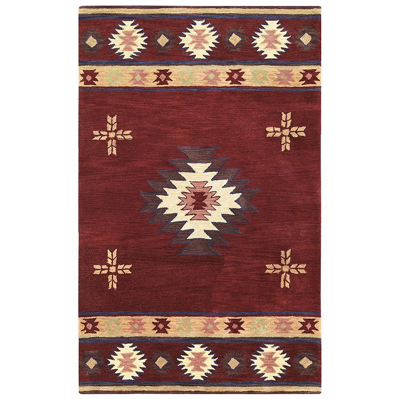 Rizzy Home Angie Southwest Collection Geometric Rug, Dark Red, 3X5 Ft