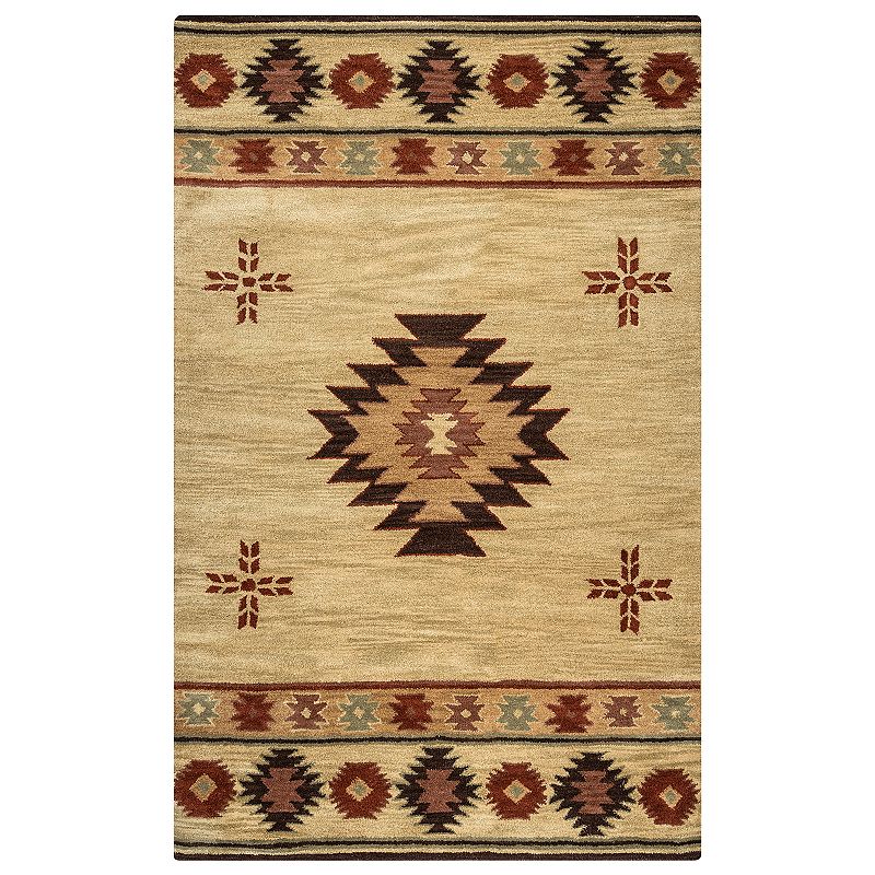 Rizzy Home Angie Southwest Collection Geometric Rug, Beig/Green, 5X8 Ft