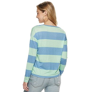 Juniors' Cloud Chaser Striped Tie Front Tee