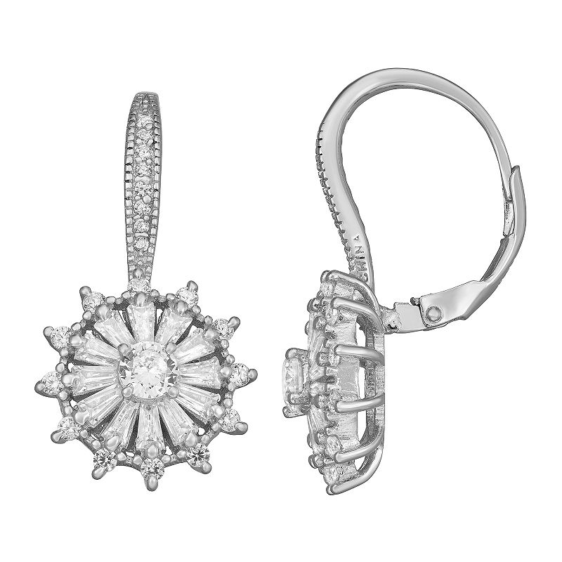 Sterling Silver Cubic Zirconia Leverback Earrings, Womens, White