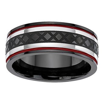 LYNX Men's Iron Plated Stainless Steel Textured Ring