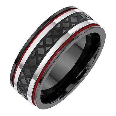 LYNX Men's Iron Plated Stainless Steel Textured Ring