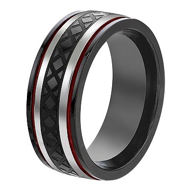 LYNX Men's Iron Plated Stainless Steel Textured Ring