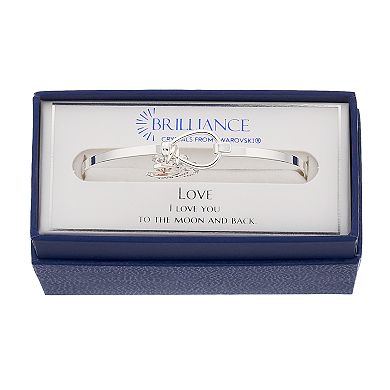 Brilliance Moon & Heart Charm Bangle Bracelet with Swarovski Crystals