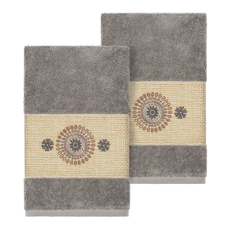 Linum Home Textiles Turkish Cotton Isabelle Embellished Hand Towel Set, Dar