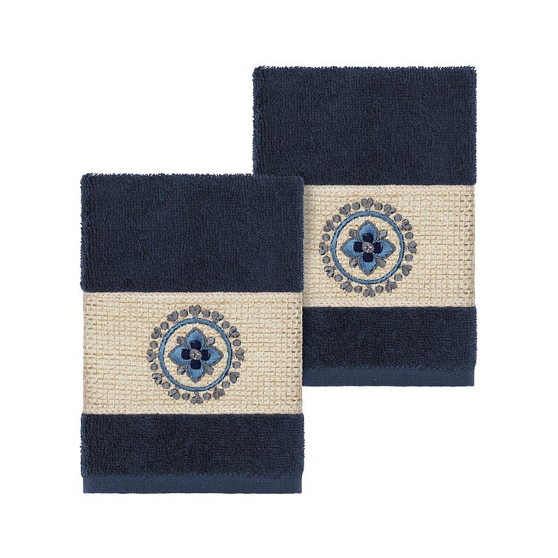 Linum Home Textiles Turkish Cotton Isabelle Embellished Washcloth Set, Blue