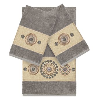 Linum Home Textiles 3 pc Turkish Cotton Isabelle Embellished Quick Dry Towel Set