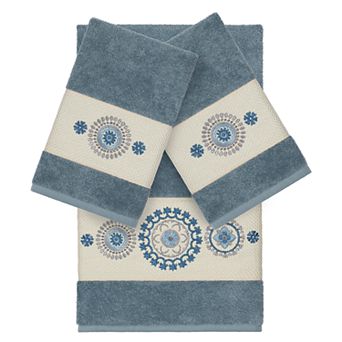 Linum Home Textiles 3 pc Turkish Cotton Isabelle Embellished Quick Dry Towel Set