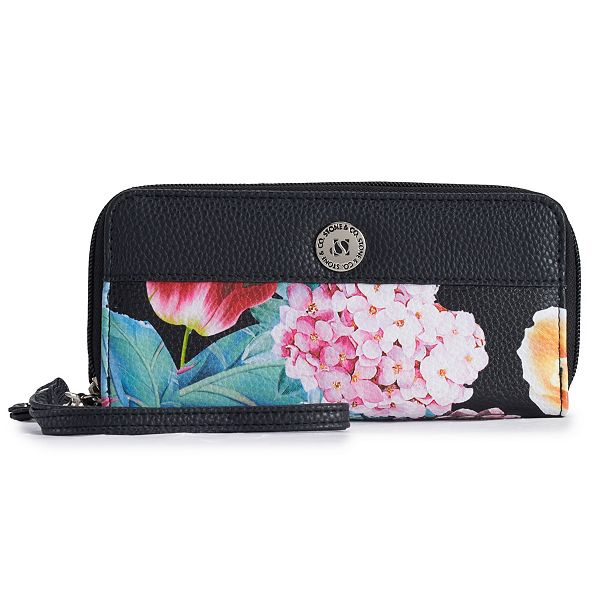 Stone Mountain Wallet Pink Floral Leather Double Compartment, New In Box
