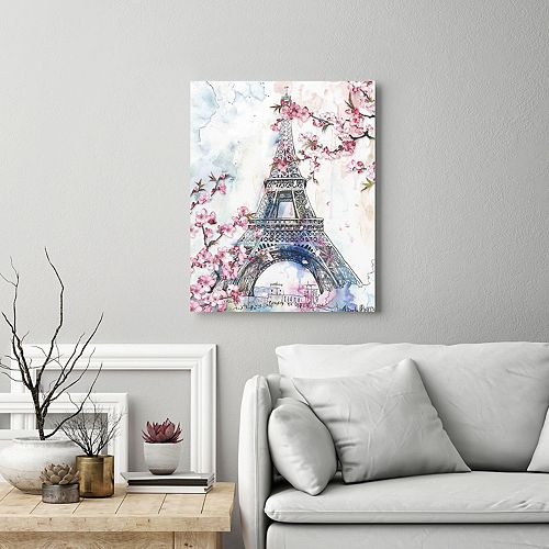 New View Cherry Blossom Paris I Eiffel Tower Canvas Wall Art