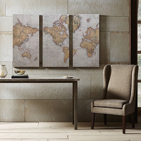 Madison Park World Map Canvas Wall Art 3 Piece Set