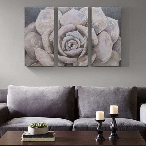 Madison Park Pearlescent Succulent Canvas Wall Art 3 Piece Set