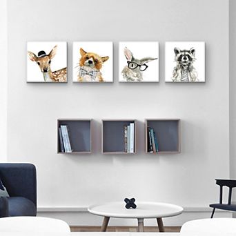 American Art Décor Fox, Deer, Rabbit & Raccoon Canvas Wall Art 4 pc Set