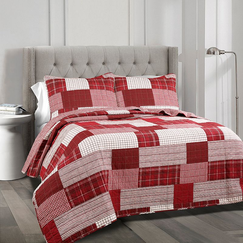 Lush Decor Greenville Quilt Set, Red, Full/Queen