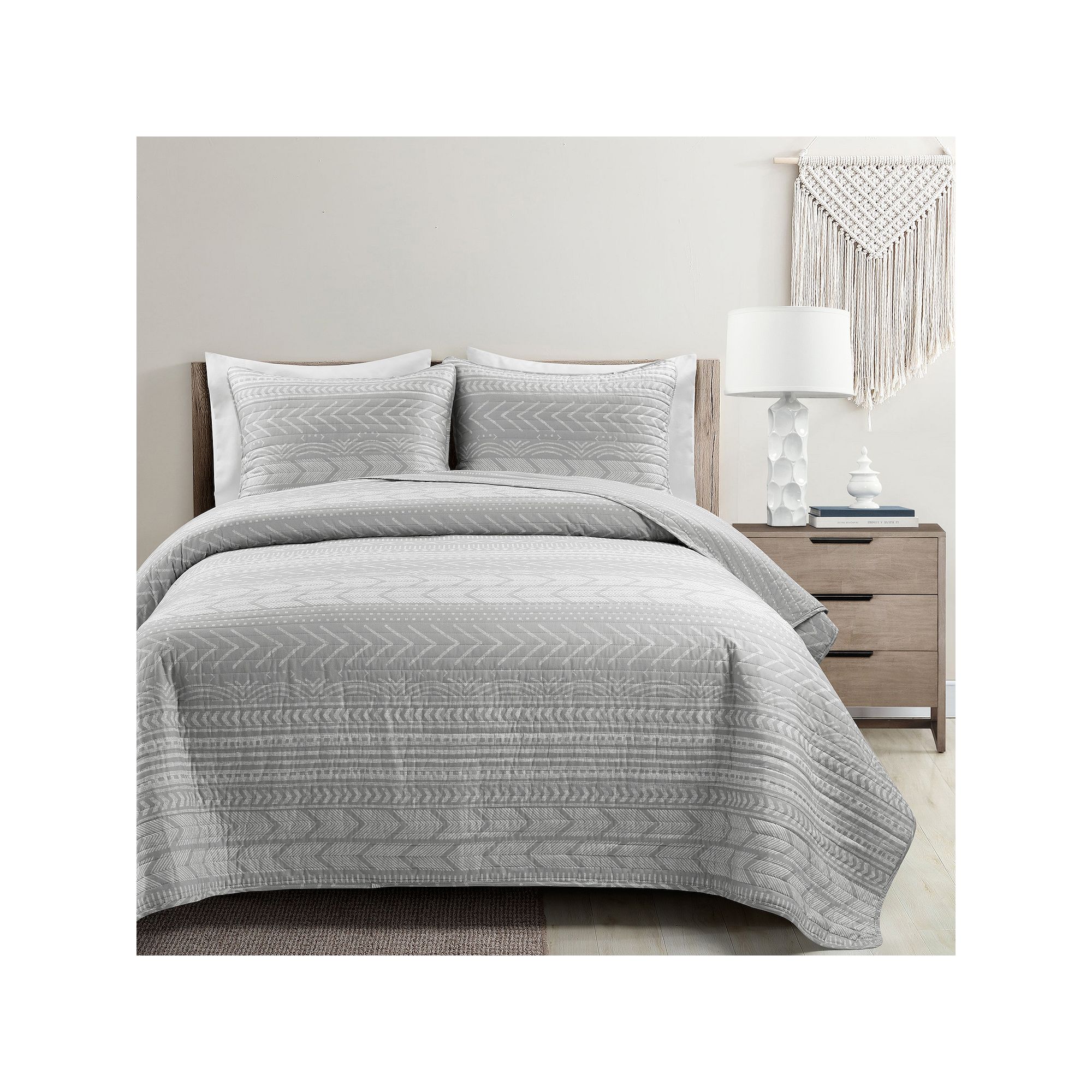 Lush Decor Hygge Geo Quilt Set, Gray