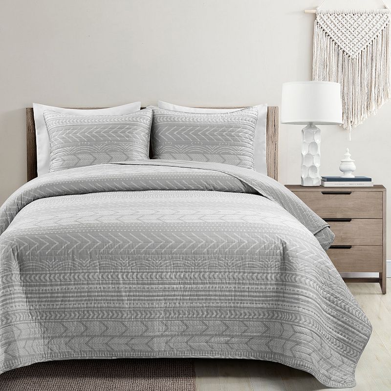 Lush Decor Hygge Geo Quilt Set, Grey, Full/Queen