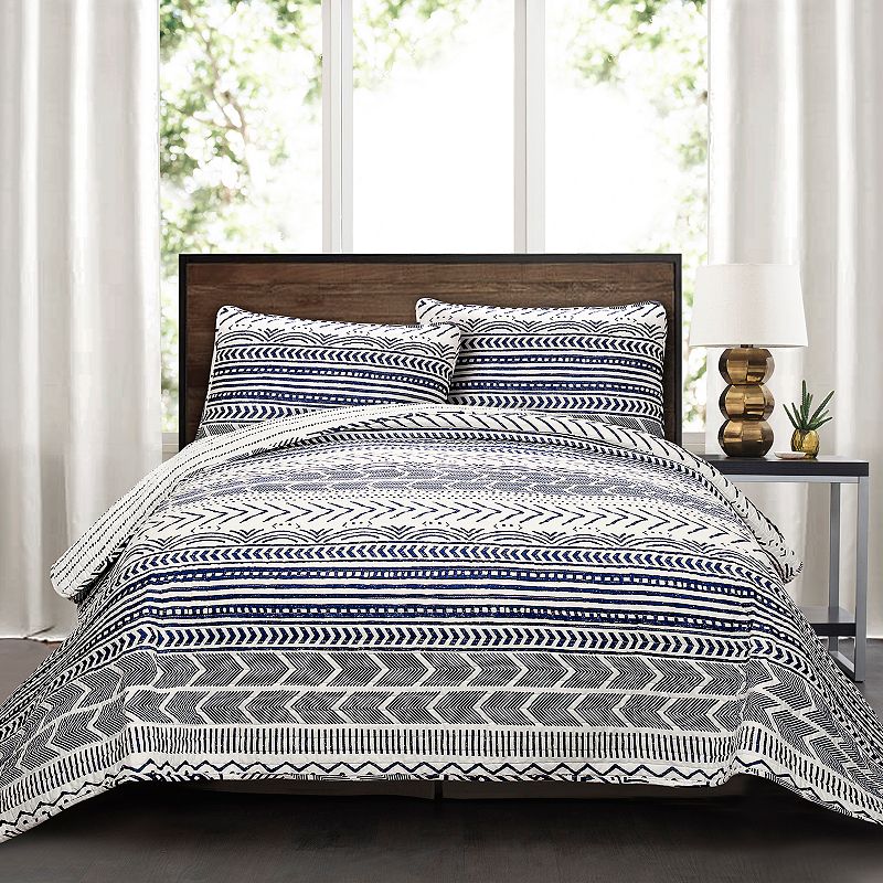 Lush Decor Hygge Geo Quilt Set, Blue, King