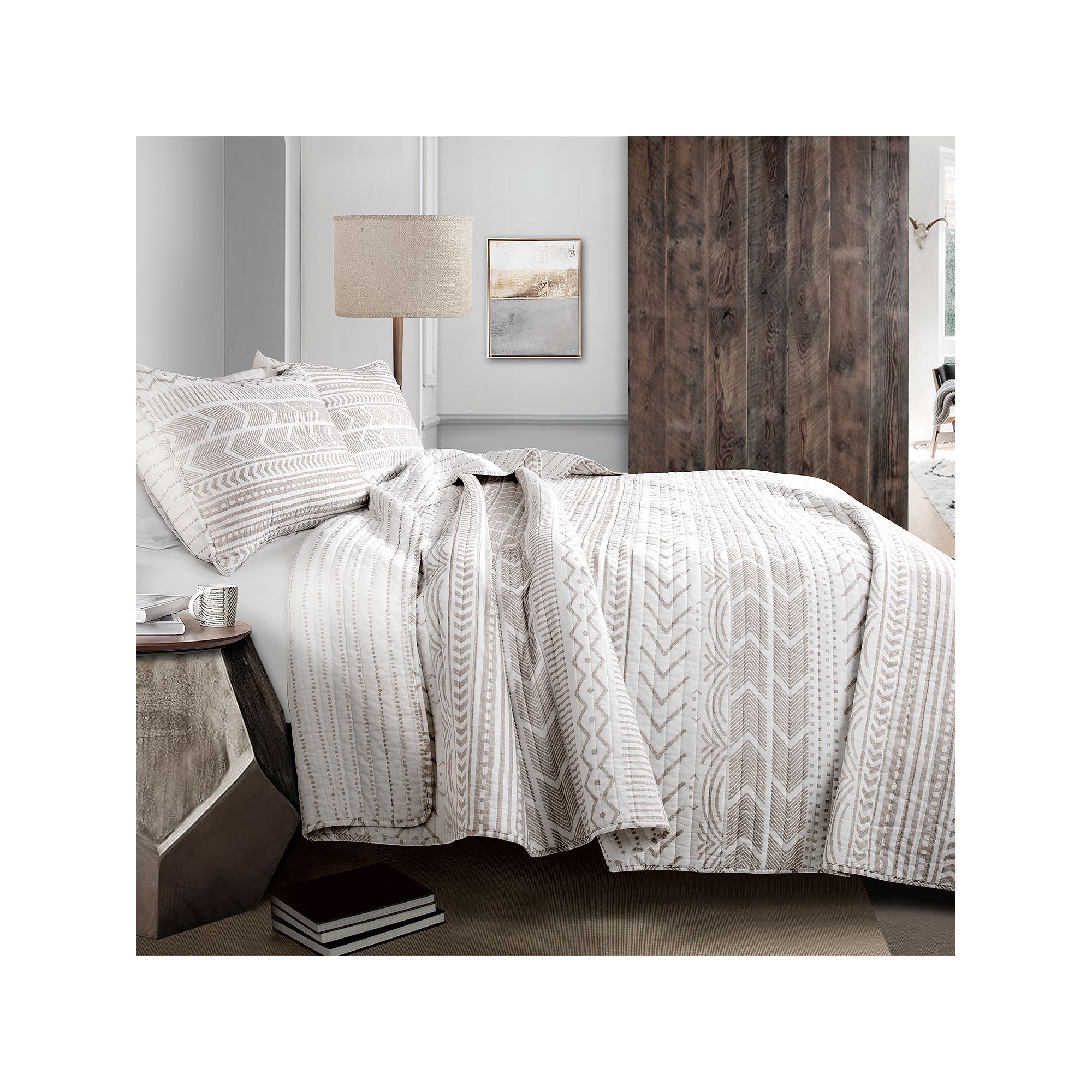 Lush Decor Hygge Geo Quilt Set, Brown