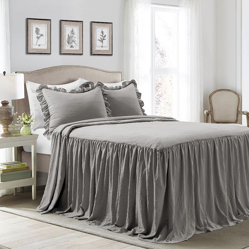 Lush Decor Ruffle Skirt Bedspread Set, Grey, King