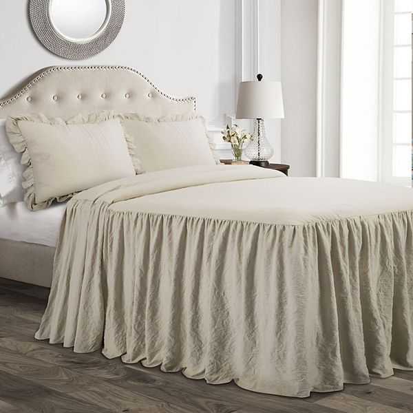 3pc California King Ruffle Skirt Bedspread &#38; Sham Set Neutral - Lush D&#233;cor: Microfiber, OEKO-TEX Certified