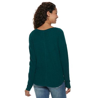 Juniors' Mudd® Tie-Front Waffle-Knit Long Sleeve Top